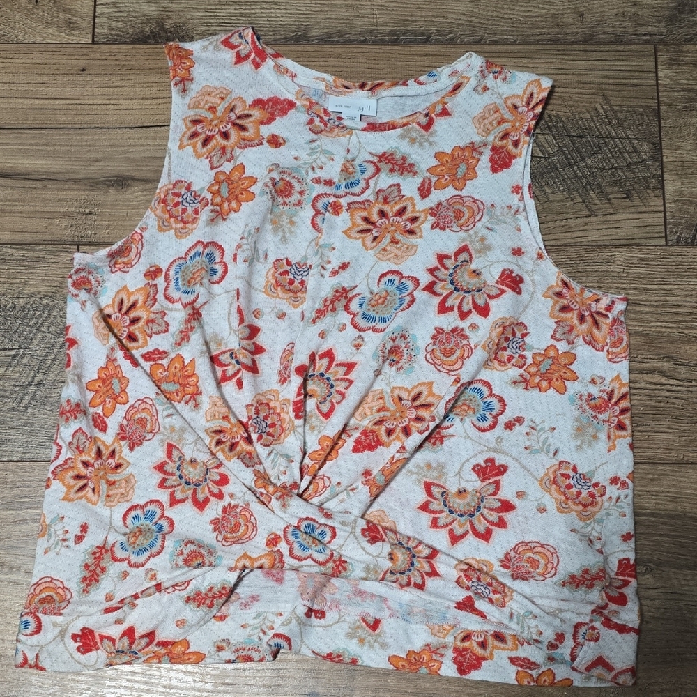 J. Jill White and Orange Sleeveless Tie Front Tank Top